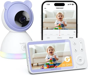 2K Baby Monitor Video E Audio, Telecamera Bambini Supporto Controllo Tramite Cel - Foto 1 di 12