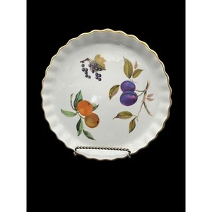 Royal Worcester EVESHAM GOLD Tart/Quiche Pan England 9" Porcelain Peach Plum Ber - Picture 1 of 9