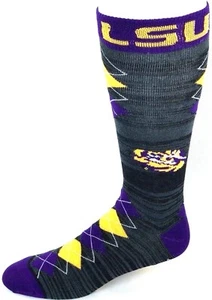 LSU Tigers Charcoal RMC Purple & Yellow Fan Nation Crew Socks - Picture 1 of 3