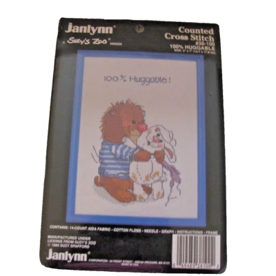 Vintage Janlynn Counted Cross Stitch Kit 100% Huggable Suzys Zoo with Frame New  - Image 1 of 3