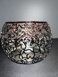 Bath & Body Works RED & BLUE STARS Holder 3 Wick Large Candle Sleeve FREE SHIP - Picture 1 of 5