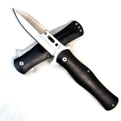 Faca de bolso dobrável preta cabo prata lâmina abertura rápida, 8,5" ABERTURA GERAL - Imagem 1 de 4