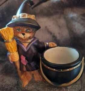 Abracadandle Witch Black Cat Cauldron Votive Holder 2002 Halloween P7345 - Picture 1 of 14