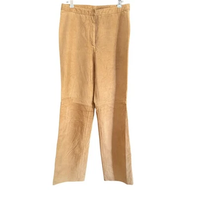 90s Vintage I.N.C | Camel Tan Suede High Rise Straight Leg Pants Leather Size 6 - Image 1 of 4