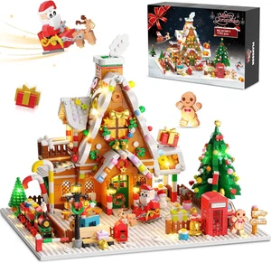 Gingerbread House Courtyard Building Set w/Lights 1763 PCS Christmas Village Toy - Picture 1 of 11