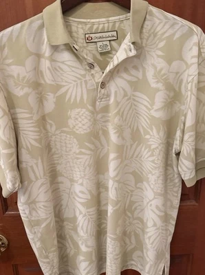 Duke Kahanamoku Men’s Polo Shirt L – Beige Hawaiian Floral Aloha Print - Image 1 of 4