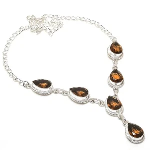 Smoky Quartz Gemstone Handmade 925 Sterling Silver Jewelry Necklace Size 18" - Picture 1 of 1