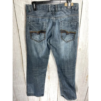 Pantalones de mezclilla FUSAI de pierna recta para hombre talla 32 azul oscuro bolsillos adornados Y2K Foto 1 de 4