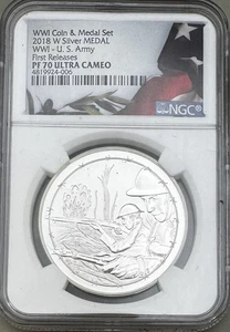 2018 W Silver Medal WWI U.S. Army NGC PF 70 Ultra Cameo First Releases - Picture 1 of 4