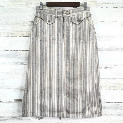 Christopher & Banks Cream Black Striped Denim Skirt Womens Size 8 Midi Casual - Image 1 of 4