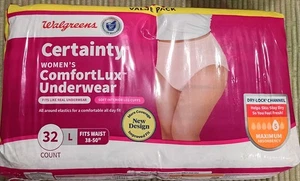 Walgreens Certainty Women's Confortlux Underwear 32 Count Large Waist 38-50" - Picture 1 of 9
