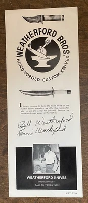 WEATHERFORD BROS. HANDMADE KNIFE BROCHURE CATALOG CUSTOM KNIVES 1970'S TEXAS - Image 1 of 4