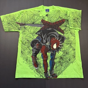 Vintage Rush Limited All-Over Print Spider-Punk Webs Green Size XL Spider-Man - Picture 1 of 4