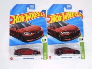 Hot Wheels Tesla Model S Plaid Red Set of 2 HW EV 2025 9/250 Electric Cars - Picture 1 of 11