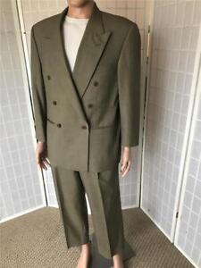 Men's Sanlorenzo 42S Golden Beige Pure Virgin Wool Micro Check Pant Suit