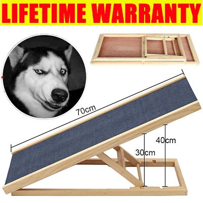 Wooden Dog Ramp Pet Puppy Adjustable Height Non Slip Carpet Stair #GreatPrice - Image 1 of 4