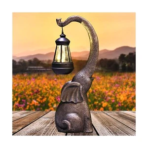 IVCOOLE 15 inch Outdoor Sculpture Figurine Statue Elephant Decor,Solar Garden... - Picture 1 of 7