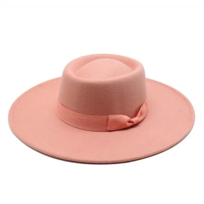 Elegante Sombrero Formal Hombres Mujeres Ala Ancha Gorra Jazz Fiesta Baile de graduación Sombrero de Lana con Lazo Foto 1 de 4