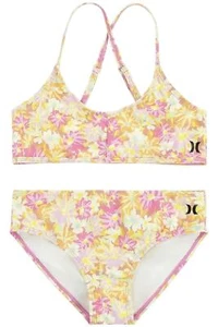 Hurley Kid's Girl 2-Piece Triangle Bikini Swim Set Soft Pink Punch - Picture 1 of 2