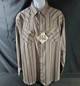 Ely Cattleman Vintage Pearl Snap Shirt 2XL Western Wear Cowboy gestreift gold  - Bild 1 von 13