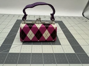 Tic.Tok Mini Purse Satchel Lipstick Change Keys Kiss Lock Handle Pink Plaid New - Picture 1 of 3