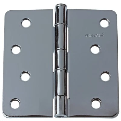 GlideRite 4" Polished Chrome Door Hinges 1/4" Radius Hinge - 4014-PC-1 - Image 1 of 3
