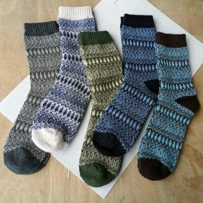 5 Pairs Men's Wool Cashmere Socks Thick Warm Water Ripples Soft Socks - Image 1 of 4