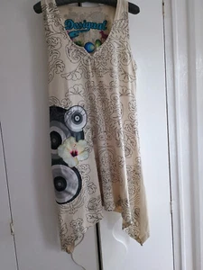 DESIQUAL IVORY SLEEVELESS DRESS WITH ASYMMETRIC HANKY SIDE HEM – SIZE XL - Picture 1 of 9