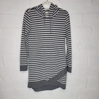 Maurices Women's Medium Pullover Hoodie Tunic Sweatshirt Gray White Striped - Image 1 of 4