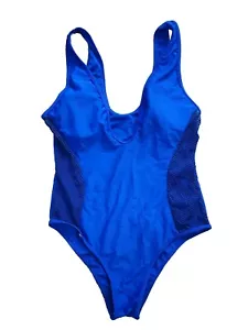 Costume da bagno donna unico pezzo grande rete blu reale lati collo a V profondo tuffo sexy... - Foto 1 di 3