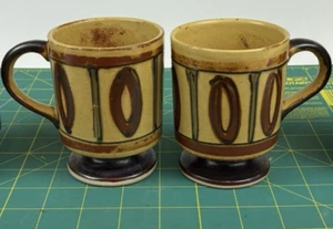 Vintage 2er Set MCM japanische gesprenkelte Steinzeug Tassen - Bild 1 von 6