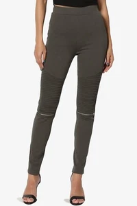 Pantalones ajustados TheMogan Biker punto con cremallera cintura alta elástico tejido Ponte S - Imagen 1 de 9