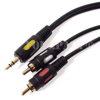 10ft Premium (1/8") 3.5mm AUX Stereo to 2 RCA Male Audio Y Cable Cord Headphones