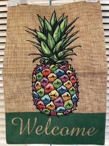 Welcome Pineapple Double Sided Small Polyester Burlap Garden Flag New In Package - Picture 1 of 2
