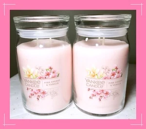 Yankee Candle PINK CHERRY & VANILLA 2-Wick 20oz Signature Jar Scented Candle x2 - Picture 1 of 6