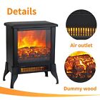 16"1400W Electric Fireplace Stove Heater with Flame Effect & Safety Protection