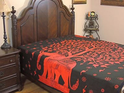 Funda nórdica reversible Tree of Life edredón doble estampado algodón bohemio rojo Foto 1 de 4