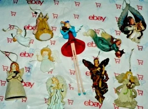 ANGEL CHRISTMAS ORNAMENTS PLAYING HARP SET OF 10 #2 - Picture 1 of 12