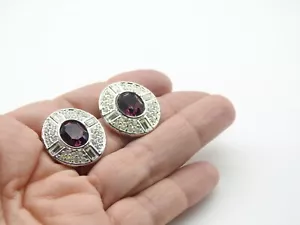 Signierte Napier Ohrringe lila klar Baguette Strass oval Vintage - Bild 1 von 7