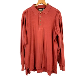 Vintage 90s Dockers Khakiware Ribbed Orange Long Sleeve Polo Shirt Large - Picture 1 of 4