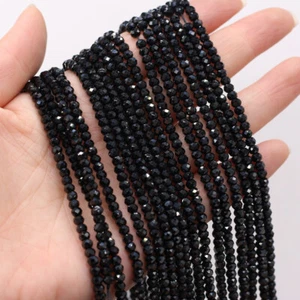 Natural 2x4mm Faceted Black Agate Onyx Rondelle DIY Gemstone Loose Beads 15" AAA - Picture 1 of 12