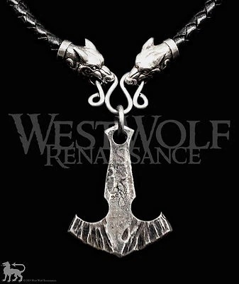 Colgante Martillo de Thor MJOLNIR Vikingo Forjado + Collar Lobo Cuero Nórdico Foto 1 de 4