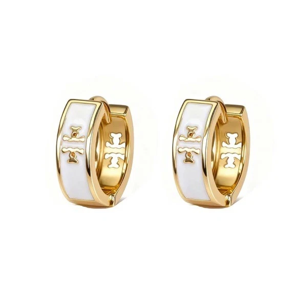 Pendientes de aro esmaltados con logotipo TB oro blanco Huggie pendientes de lujo nuevos sin etiquetas Foto 1 de 1