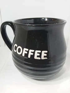 BLACK COFFEE MUG. POTBELLY COFFEE MUG. EMBOSSED COFFEE DECO MUG. B394 - Picture 1 of 18