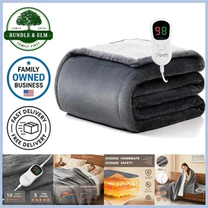 Manta eléctrica térmica 50x60 pulgadas franela suave Sherpa ahorro de energía segura - Imagen 1 de 10