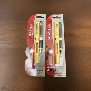 2 Sheaffer Yellow Viewpoint Calligraphy Fountain Pen Med Nib Black & Blue Ink   - Picture 1 of 2