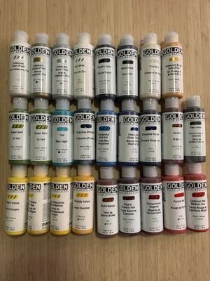 LOTE DE 26 - Pintura acrílica fluida DORADA - Botellas de 4 oz - ¡FRESCA! ¡ENVÍO GRATUITO! Foto 1 de 3