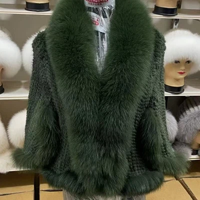 100% Real Genuine Hand Knitted Mink Fur Shawl Fox Collar Cape Stole Scarf Cloak - Image 1 of 4