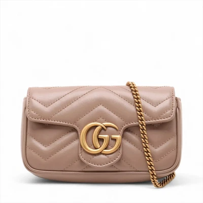 Bolso de Hombro Gucci GG Marmont Cuero Cadena Rosa Beige 476433 Foto 1 de 4
