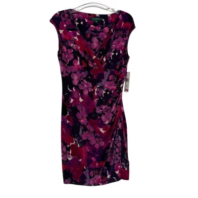 Lauren Ralph Lauren NWT Ruched Sheath Dress Size 12P Sleeveless Stretch Purple - Image 1 of 4